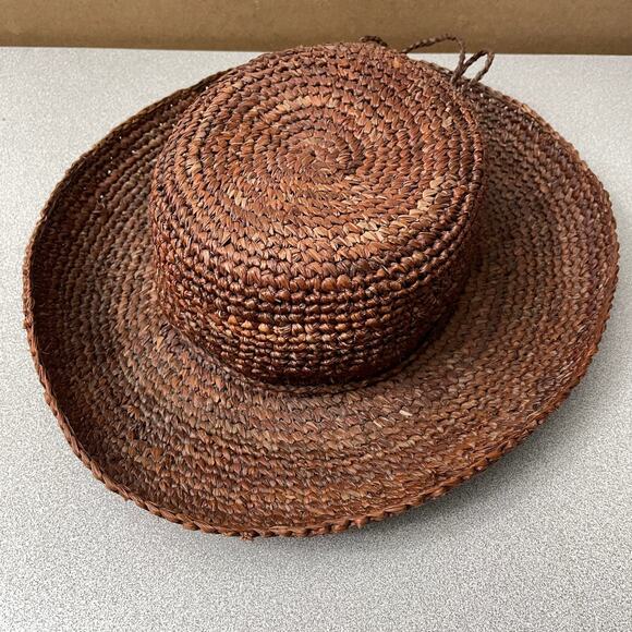 Corroboree Straw Hat Brown Tie Braided Bow Australian Packable One Size - Picture 4 of 8